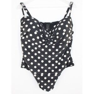 Catalina One Piece Swimsuit Polka Dot Ruched Twist Front 3X Black White